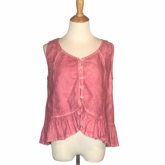 Sunday St Tropez Pink Linen Ruffle Tank S - Picture 14 of 14